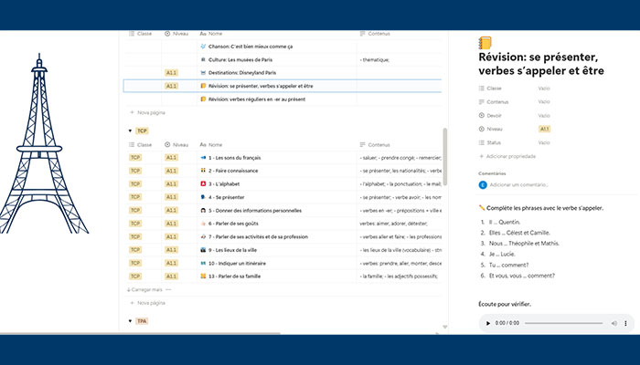 Diário do aluno por dentro na Chez Nanô, que oferece aulas online de francês